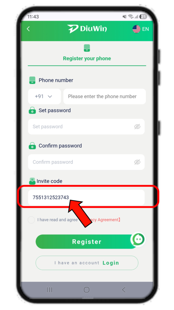 Diuwin Register add invite code