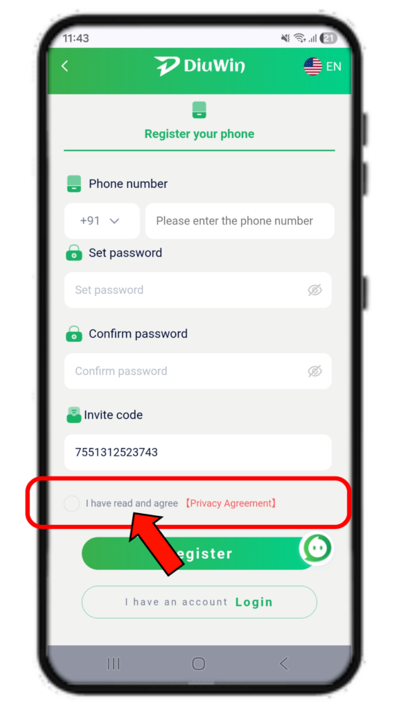 Diuwin Register agree terms and condition