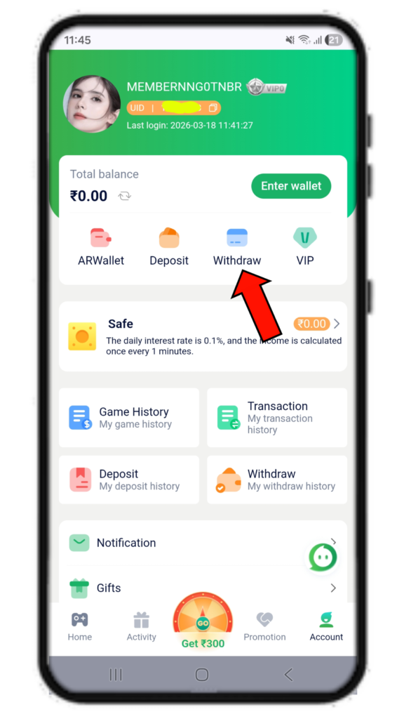 DiuWin Withdraw Button